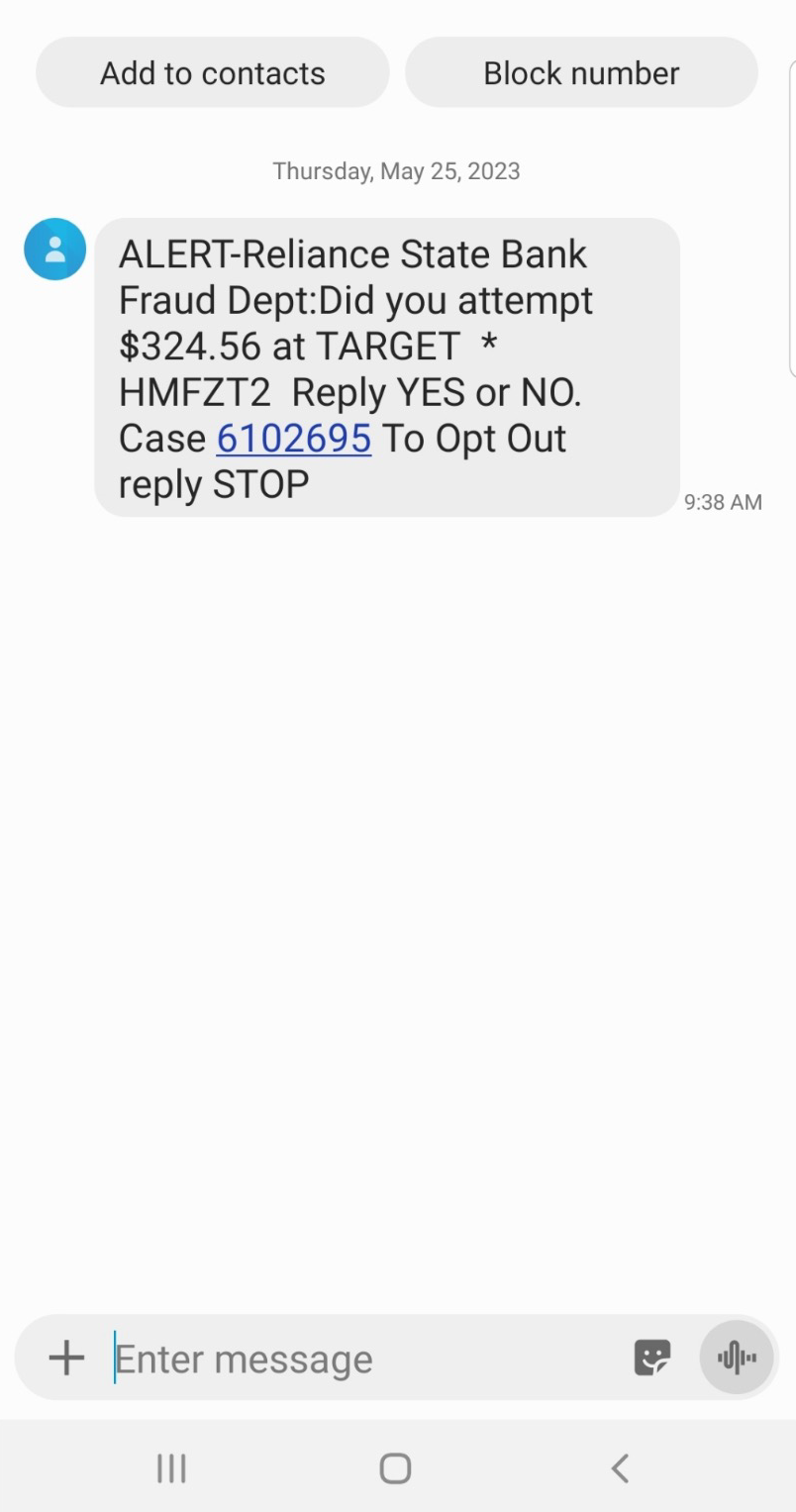 Local Scam Alert May 25, 2023 - Reliance State Bank